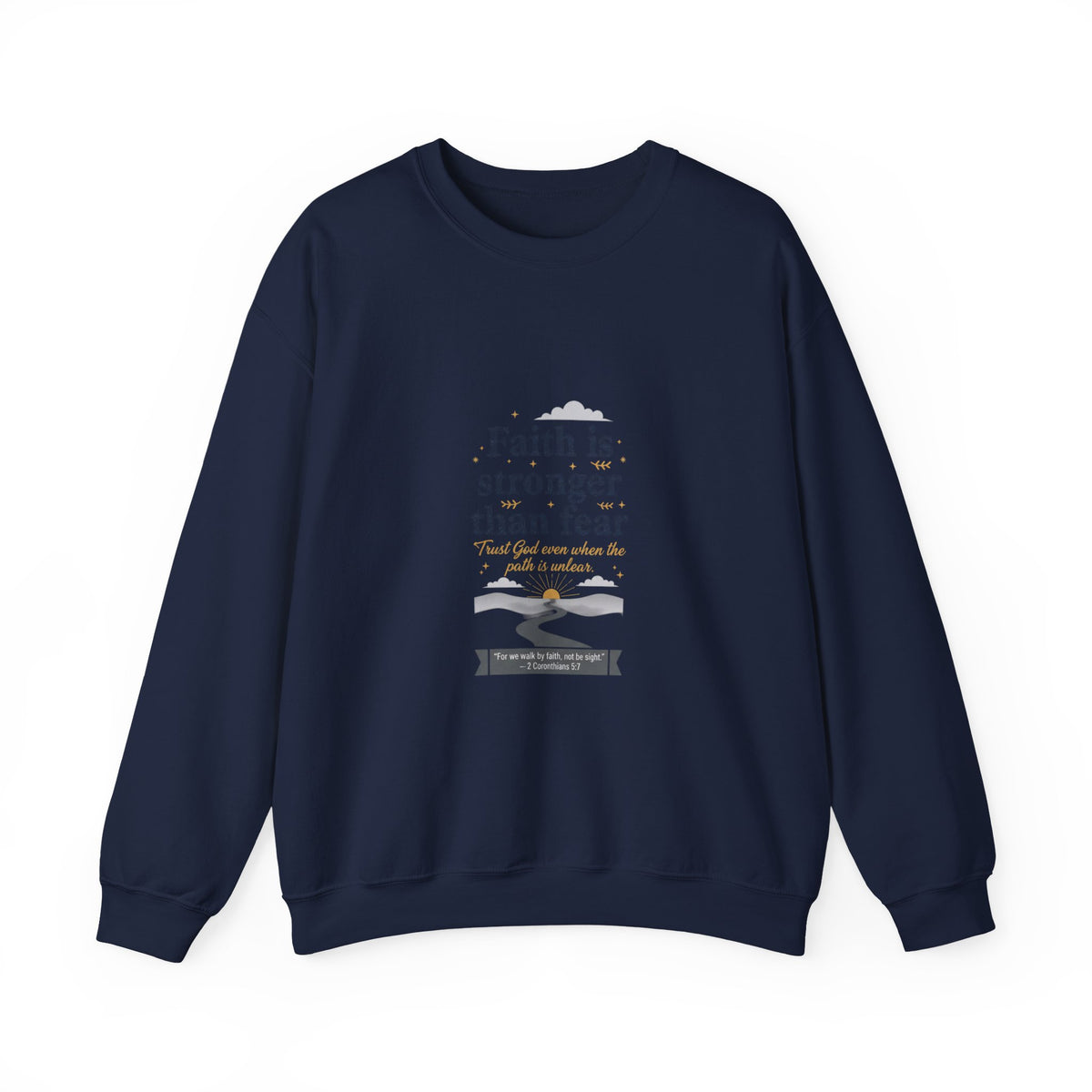 Faith Is Stronger Than Fear Crewneck Sweatshirt | 70s Sunset Retro Palm Graphic