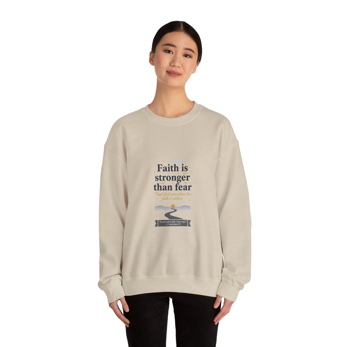 Faith Is Stronger Than Fear Crewneck Sweatshirt | 70s Sunset Retro Palm Graphic