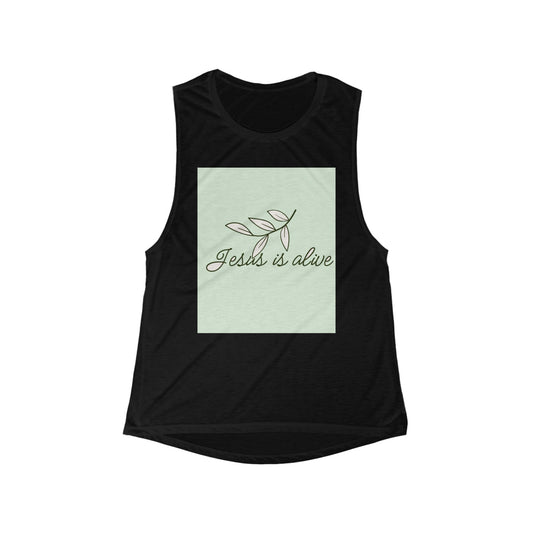 Inspirational Women's Flowy Scoop Muscle Tank - 'Jess's is Alive' for Everyday Motivation, Jesus follower t-shirt, relaxed shirt