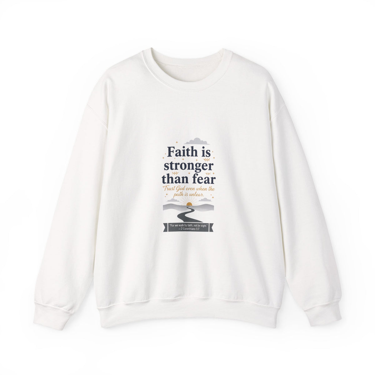 Faith Is Stronger Than Fear Crewneck Sweatshirt | 70s Sunset Retro Palm Graphic