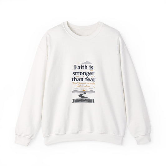 Faith Is Stronger Than Fear Crewneck Sweatshirt | 70s Sunset Retro Palm Graphic