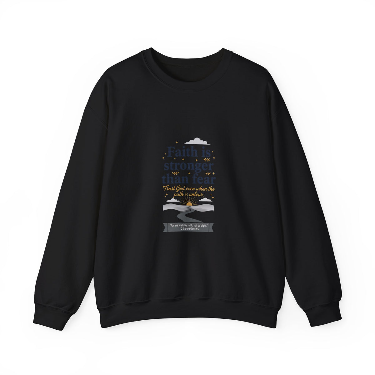 Faith Is Stronger Than Fear Crewneck Sweatshirt | 70s Sunset Retro Palm Graphic