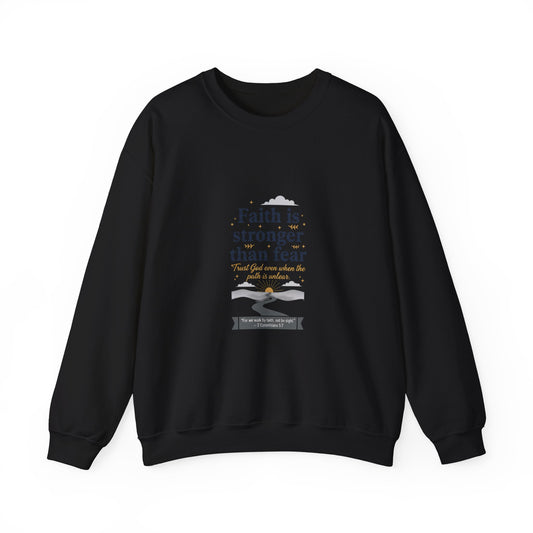 Faith Is Stronger Than Fear Crewneck Sweatshirt | 70s Sunset Retro Palm Graphic