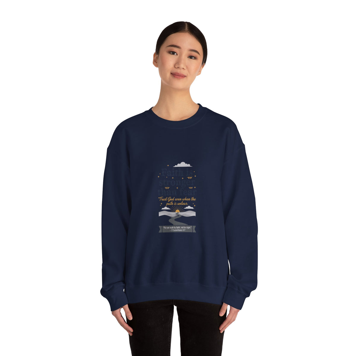 Faith Is Stronger Than Fear Crewneck Sweatshirt | 70s Sunset Retro Palm Graphic