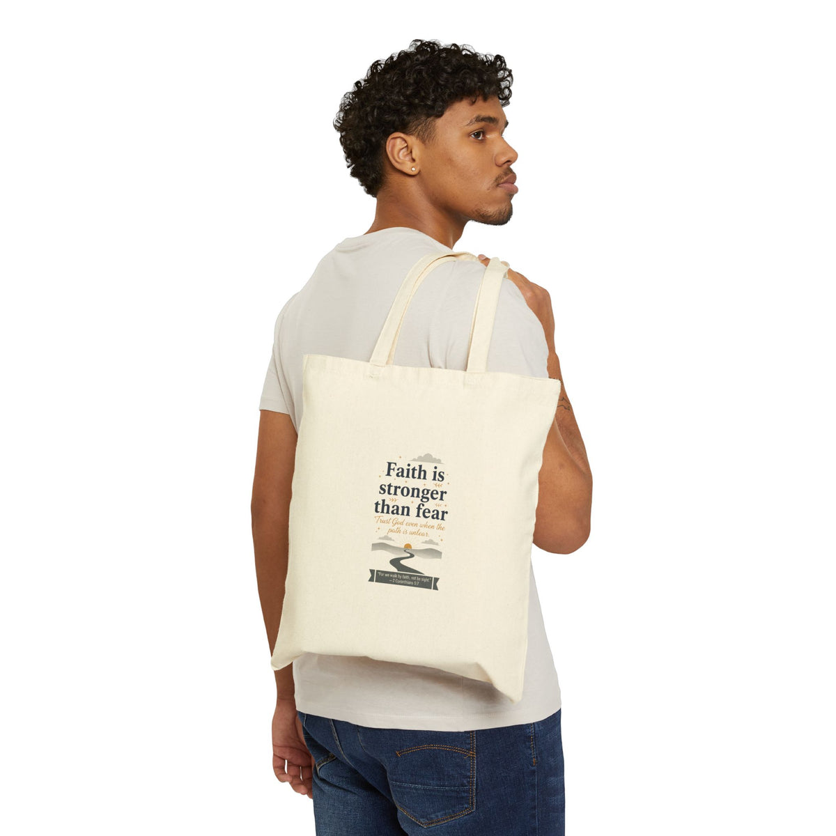 Faith Is Stronger Than Fear Tote | 1970s Analog Sunshine Vintage Sunset Palm Graphic
