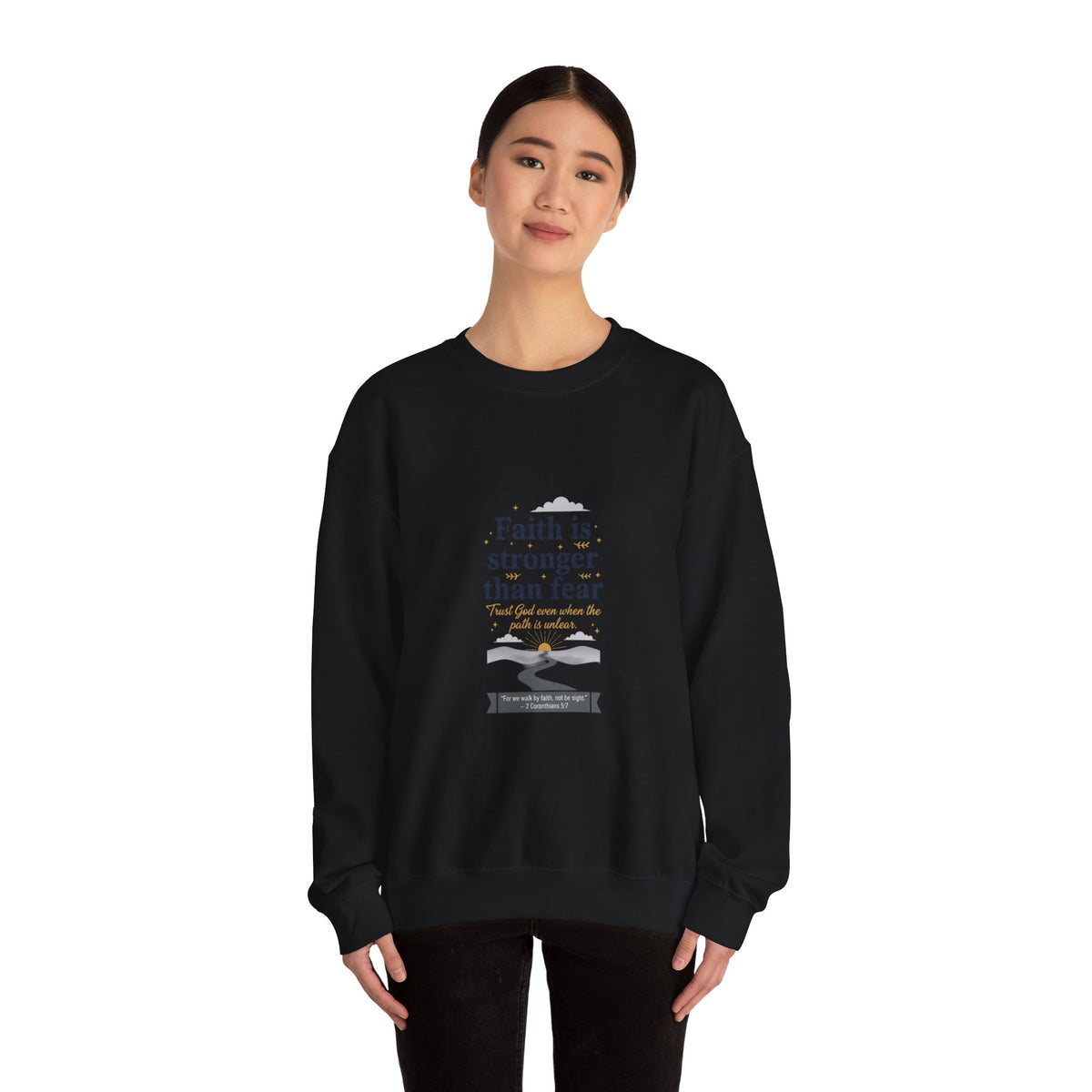 Faith Is Stronger Than Fear Crewneck Sweatshirt | 70s Sunset Retro Palm Graphic
