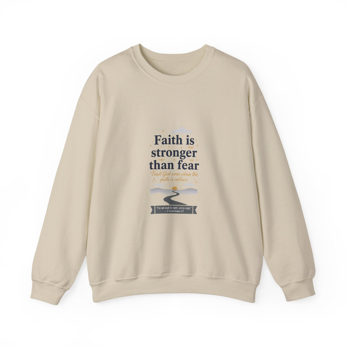 Faith Is Stronger Than Fear Crewneck Sweatshirt | 70s Sunset Retro Palm Graphic